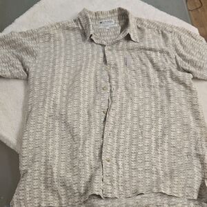 Columbia Men's Gray and Cream Button Down Shirt
